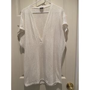 Elif For Jordan Taylor Womens Open Knit Top Cover Up Shirt White Size Med Vneck